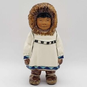 C. Alan Johnson Alaskan Inuit Smiling "Silook" Ceramic Figurine ©1962 Blue Trim
